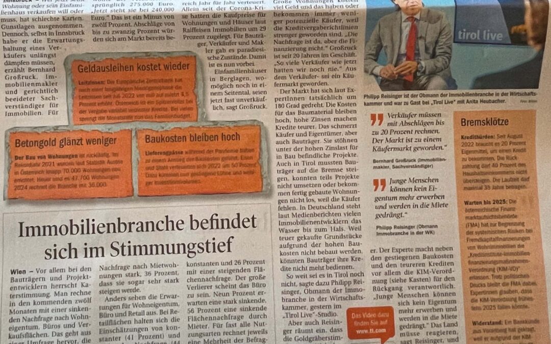 Immobilienmarkt Tirol – Expertenmeinung in der Tiroler Tageszeitung